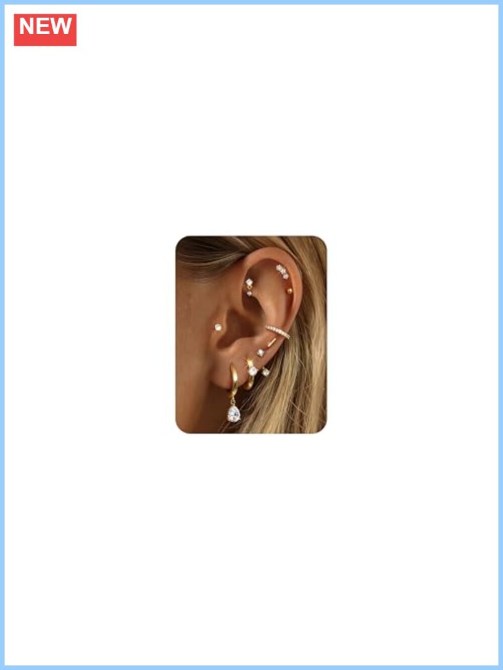 9 Pairs 14K Gold Plated Earring Stacks Hypoallergenic 316L Stainless Steel Stud